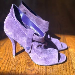 Purple suede peeptoe booties